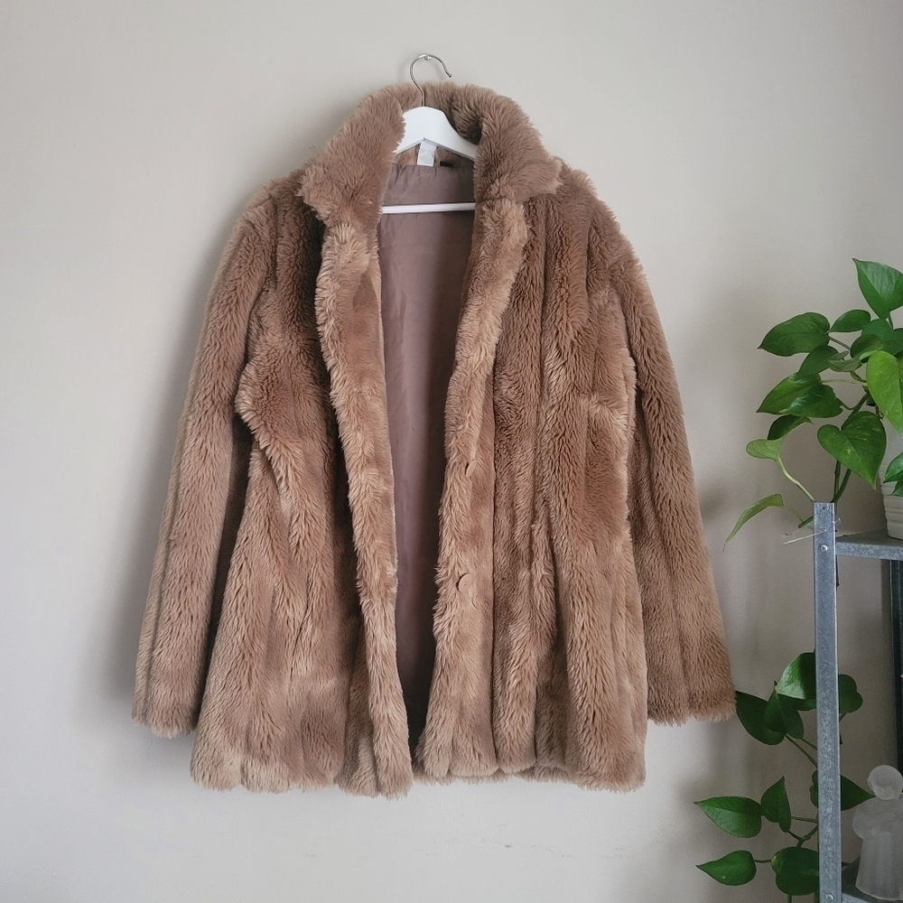 Suzy Shier Midi Winter Faux Fur Coat Size Large in Brown